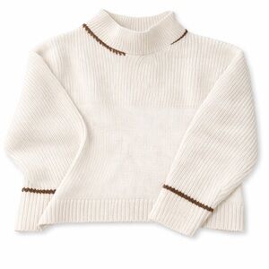 The Knotty Ones Cream Chunky Knit Sweater Brown Whip Stitch Trim Artisan